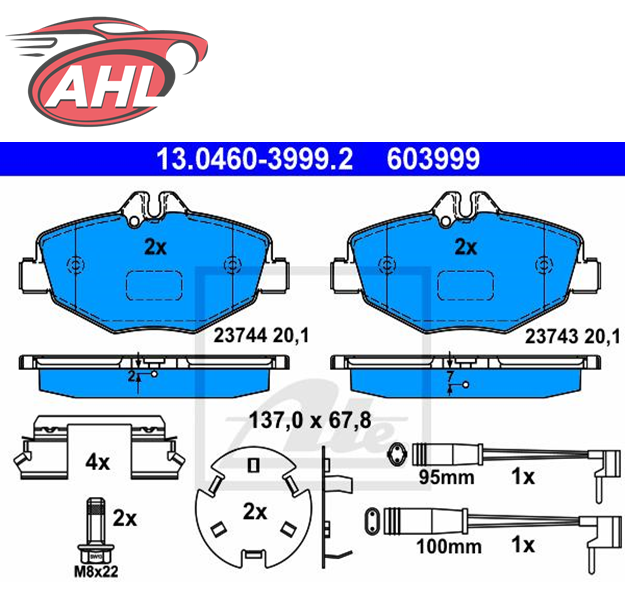 ATE 13.0460-3999.2 Jeu de 4 plaquettes de frein pour Mercedes-Benz