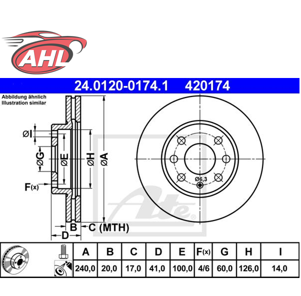 ATE 24.0120-0206.1 Disco De Freno Ventilado, Revestido, Altamente