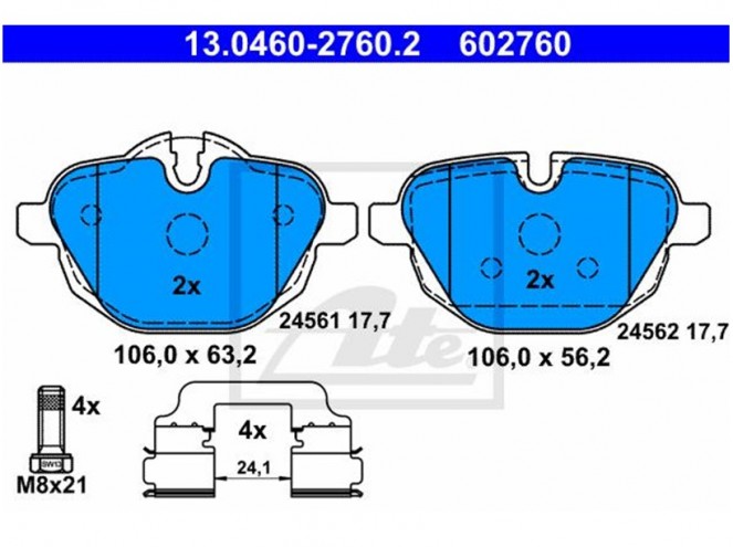 ATE 13.0460-2760.2 Jeu de 4 plaquettes de frein pour BMW 
