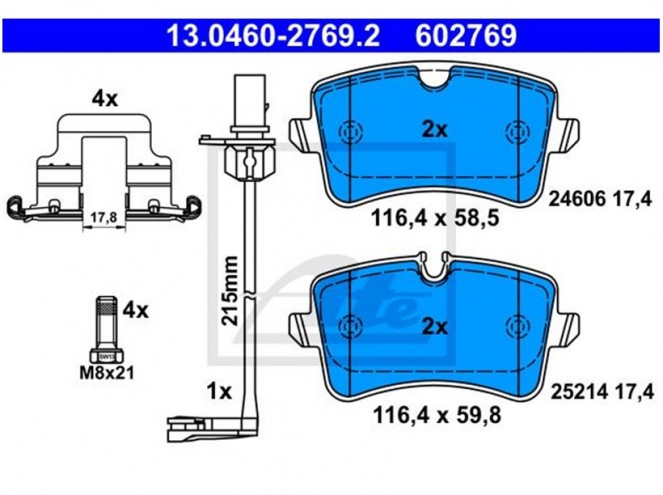 ATE 13.0460-2769.2 Jeu de 4 plaquettes de frein pour FIAT VAG 