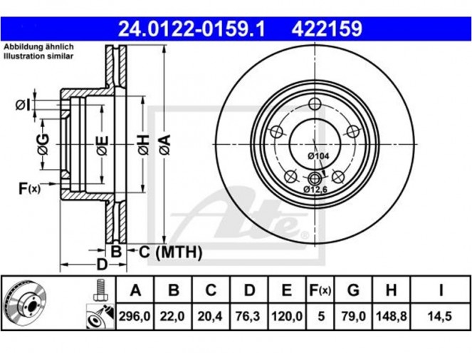 ATE 24.0122-0159.1 Disque de frein x2