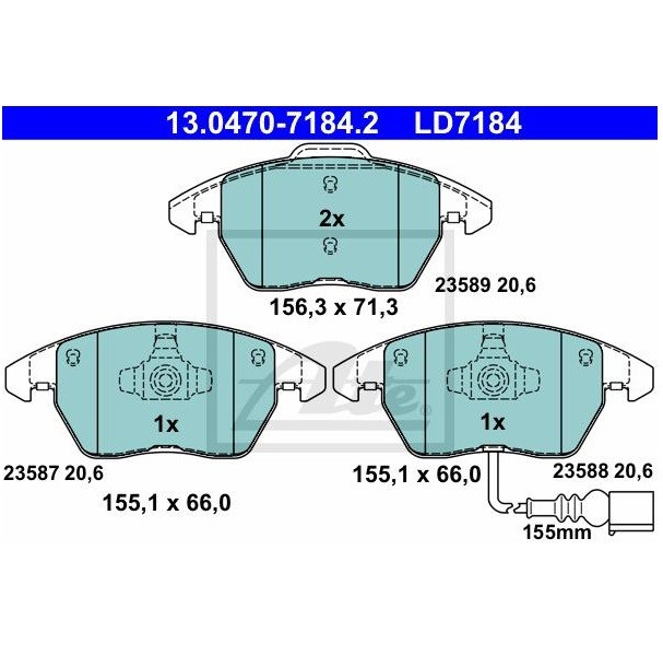 ATE 13.0470-7184.2 Jeu de 4 plaquettes de frein pour AUDI SEAT SKODA VW