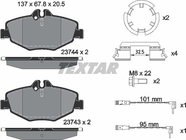 TEXTAR 2374303 Jeu de 4 plaquettes de frein pour MERCEDES-BENZ CLASSE E 
