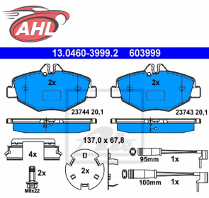 ATE 13.0460-3999.2 Jeu de 4 plaquettes de frein pour Mercedes-Benz
