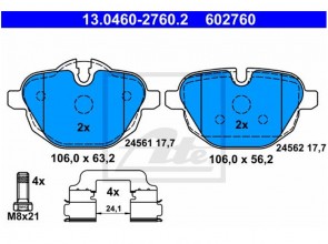 ATE 13.0460-2760.2 Jeu de 4 plaquettes de frein pour BMW 
