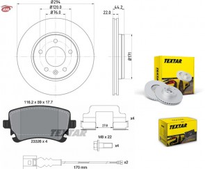 TEXTAR 92121403 + 2332602 disque de frein + plaquettes de frein VW AUDI