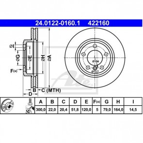 ATE 24.0122-0160.1 Jeu de 2 disques de frein pour BMW